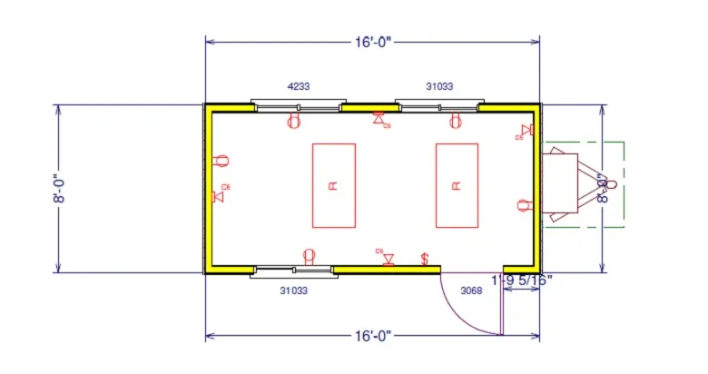 8x16 office trailer floor plan — API Trailers California